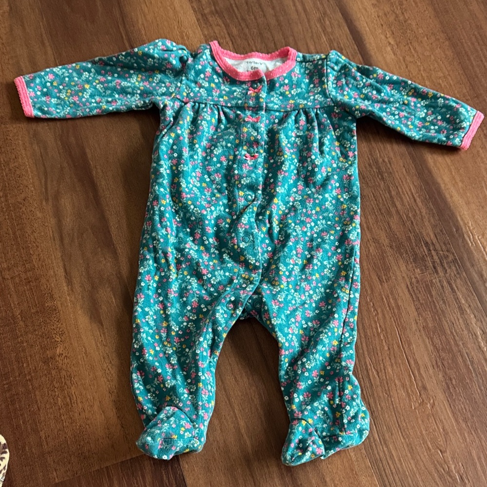 Carter's Teal Floral Kids Pajama Footies